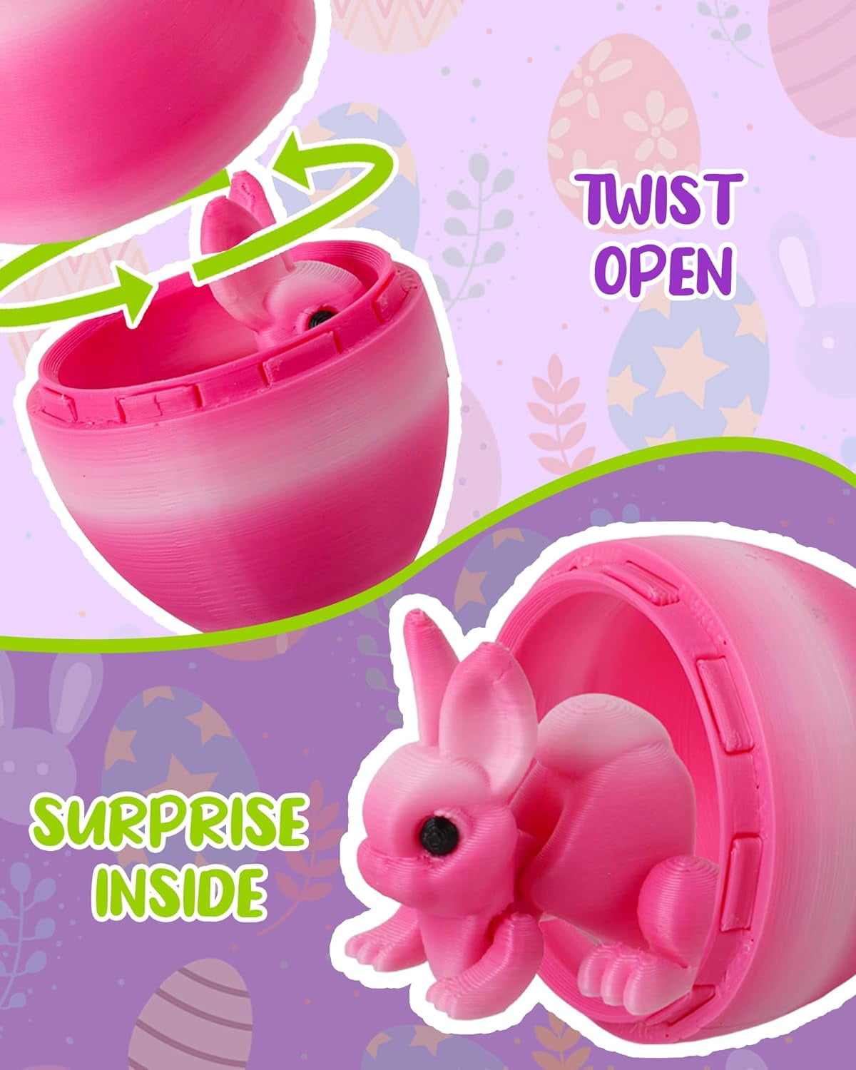 Luckky Easter Eggs, Colorful 3D Printed Bunny Eggs Fillers Toys, Suitable for Easter Basket Stuffers, Party Favors, Kids Gifts, Egg Hunts and Desktop Decor ()
