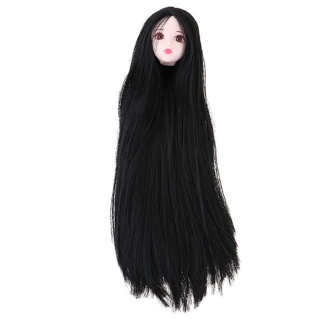 Cabeza de muñeca Sunnimix 1/6 con Maquillaje Facial de cabello Negro femenino