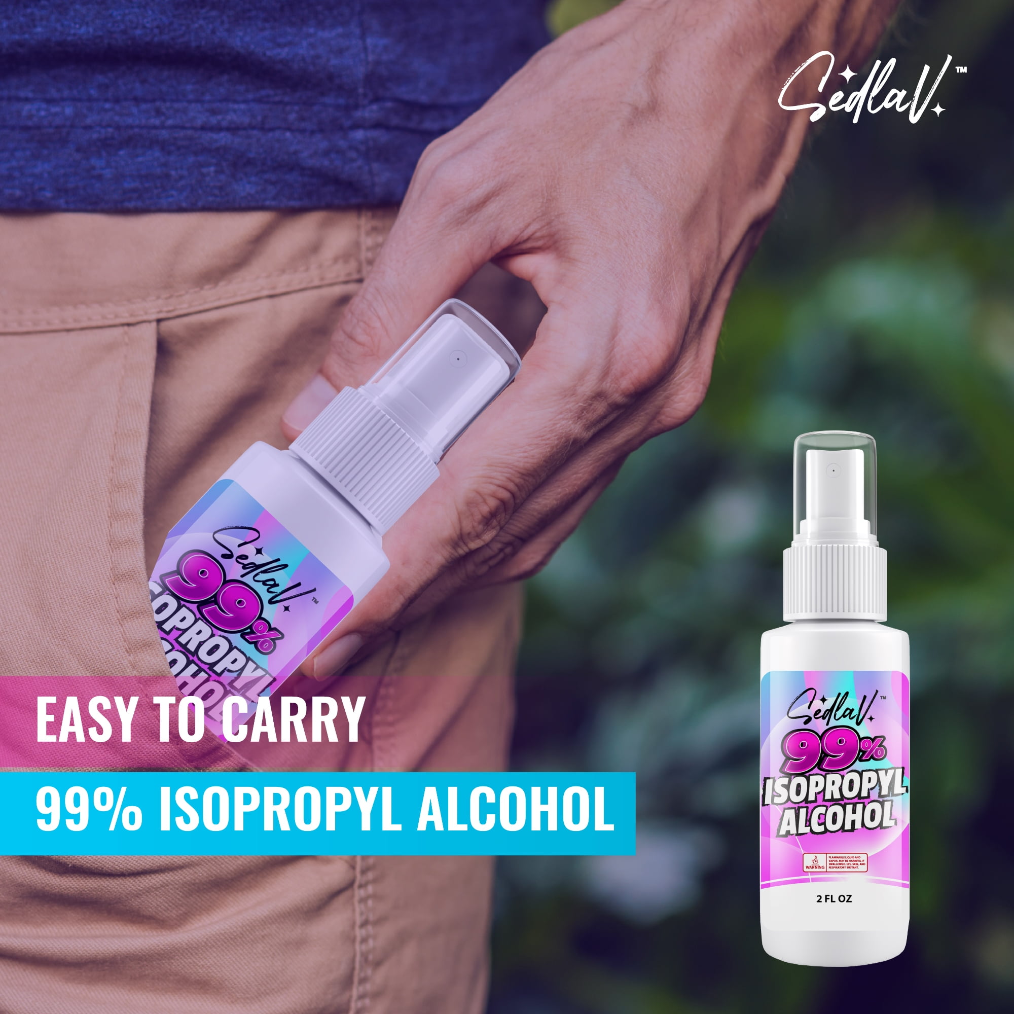SEDLAV 99% Isopropyl Alcohol Spray Bottle, 99% Isopropyl Alcohol Sprayer, Isopropyl Alcohol Spray Bottles Small, Isopropyl Alcohol 99 Percent Small Bottle, Isopropyl Alcohol Travel Size 2 Oz (4)