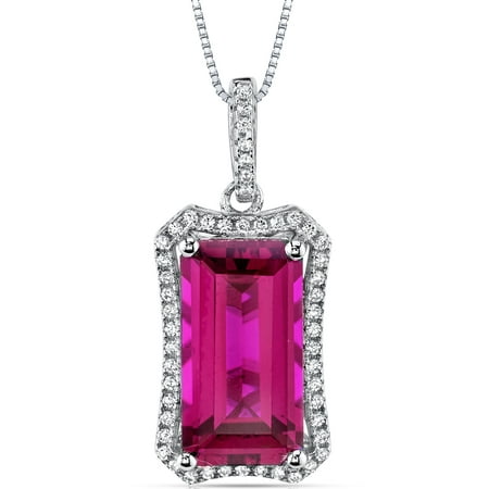 Peora 7.50 Carat T.G.W. Octagon Cut Created Ruby Rhodium over Sterling Silver Pendant, 18