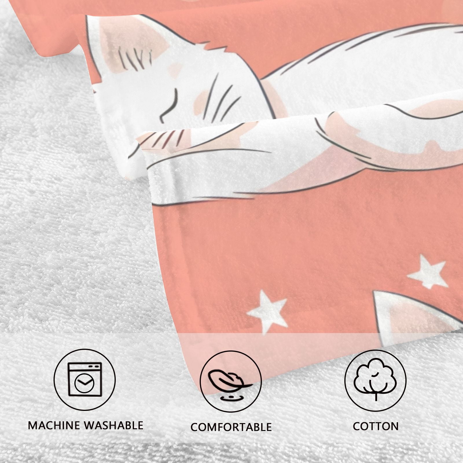 Lazy White Cats Hand Towels Cotton Bath Towels Large Face Towels Absorbent for Bathroom 2 Packs