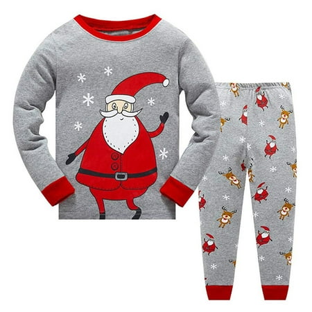 

Yubatuo Toddler Kids Baby Boys Pyjamas Christmas Nightwear Sleepwear T Shirt Pants Set Gray 130