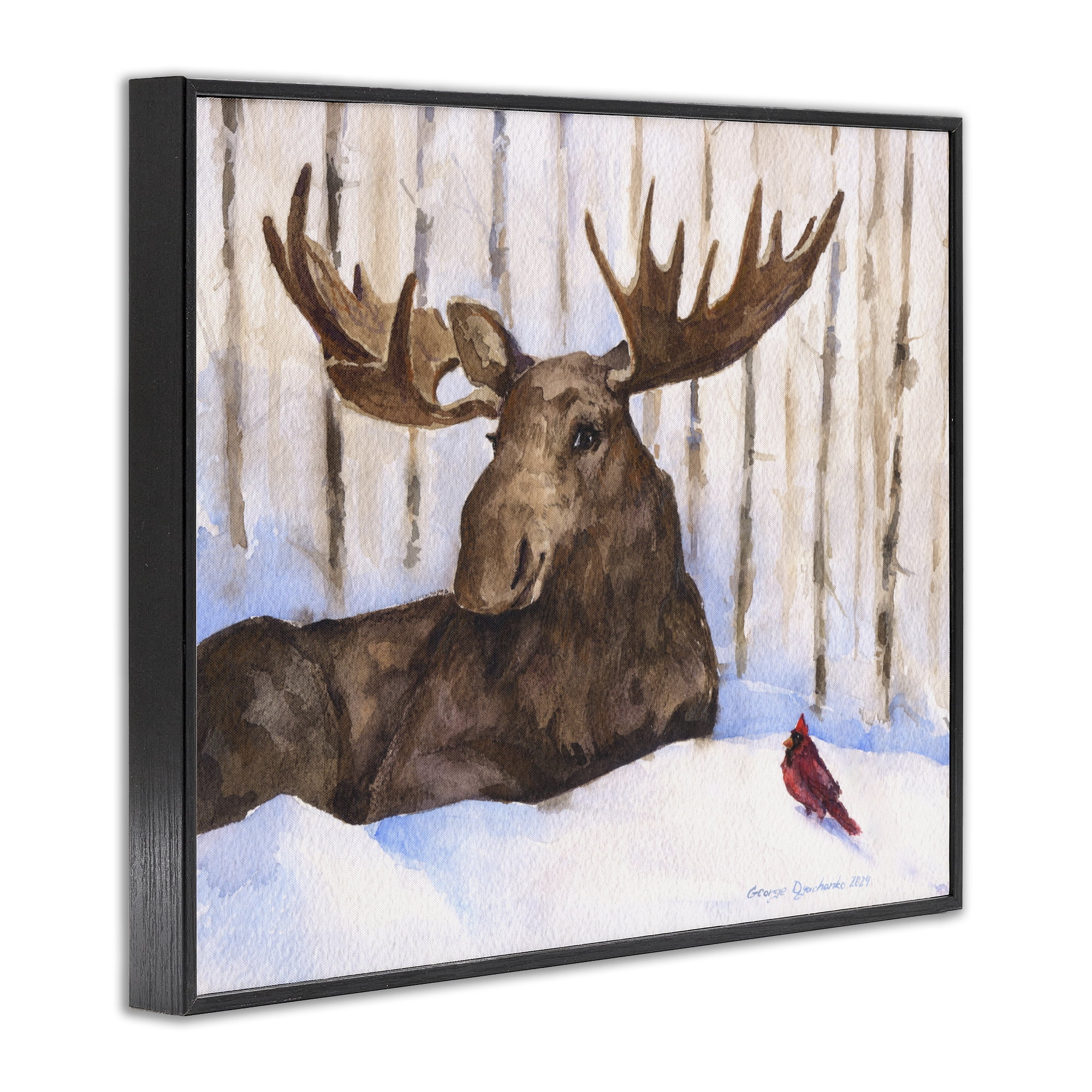 Stupell Industries Moose & Red Cardinal Black Framed Giclee Art, design by George Dyachenko