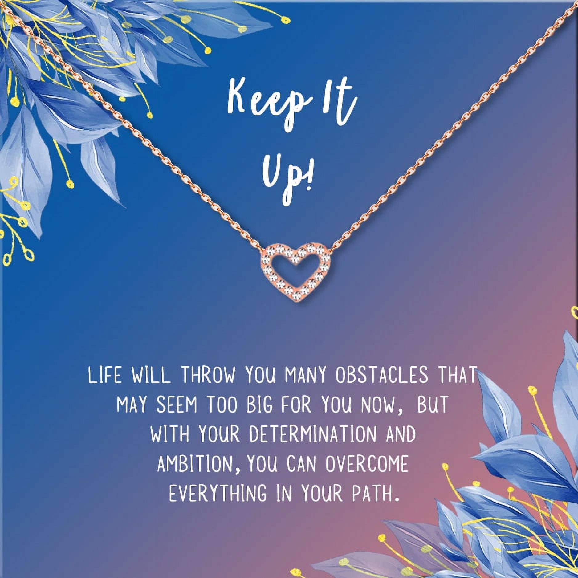 Anavia Keep It Up Card Gift Jewelry, Inspirational Card Necklace, Cheer up Gift, Encouragement Gift for Friend-[Rose Gold Mini Crystal Heart, Blue-Orange Gift Card]