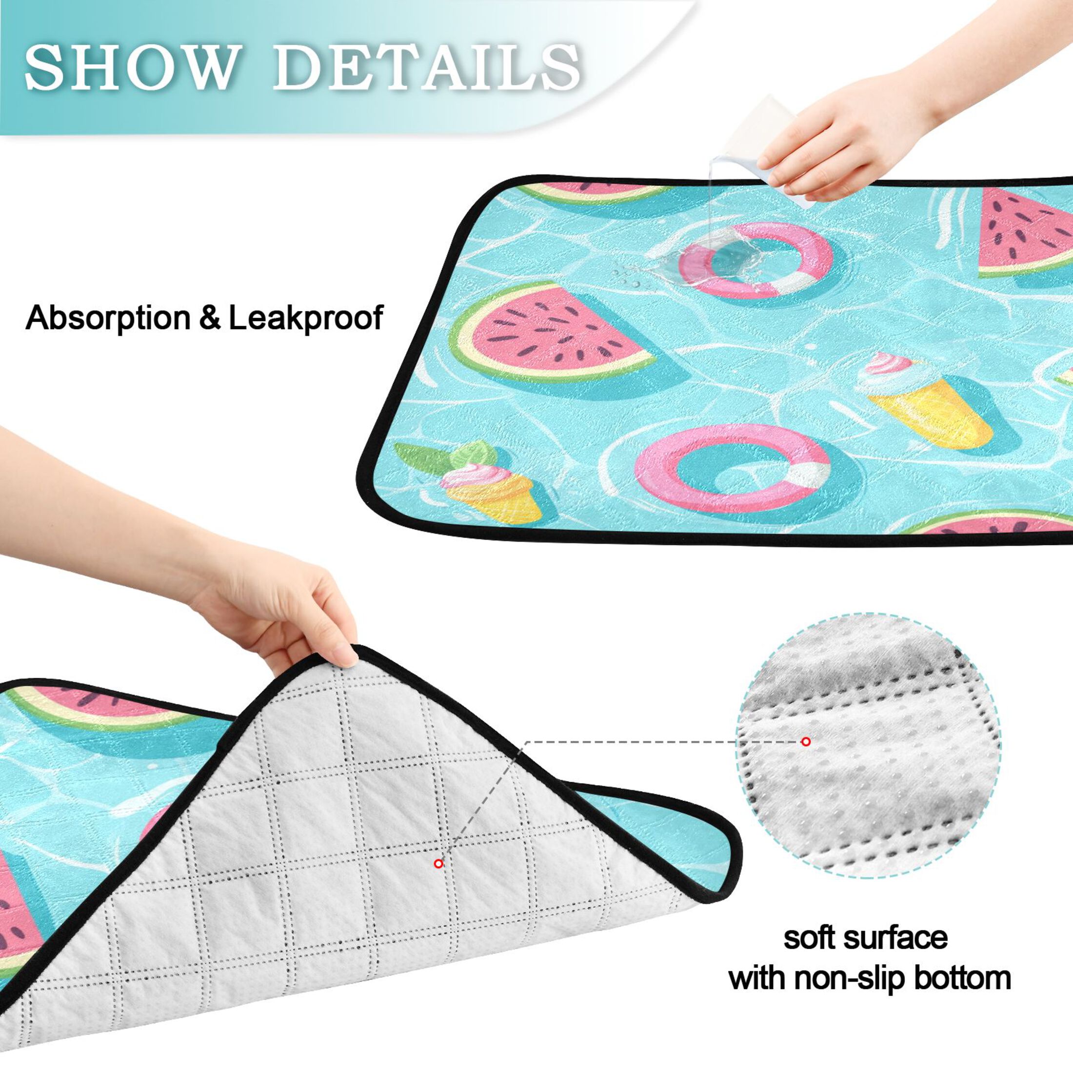 Washable Pet Pee Pads with Super Absorbent Reusable Training Pads for Dogs & Cats Cute Pool Background