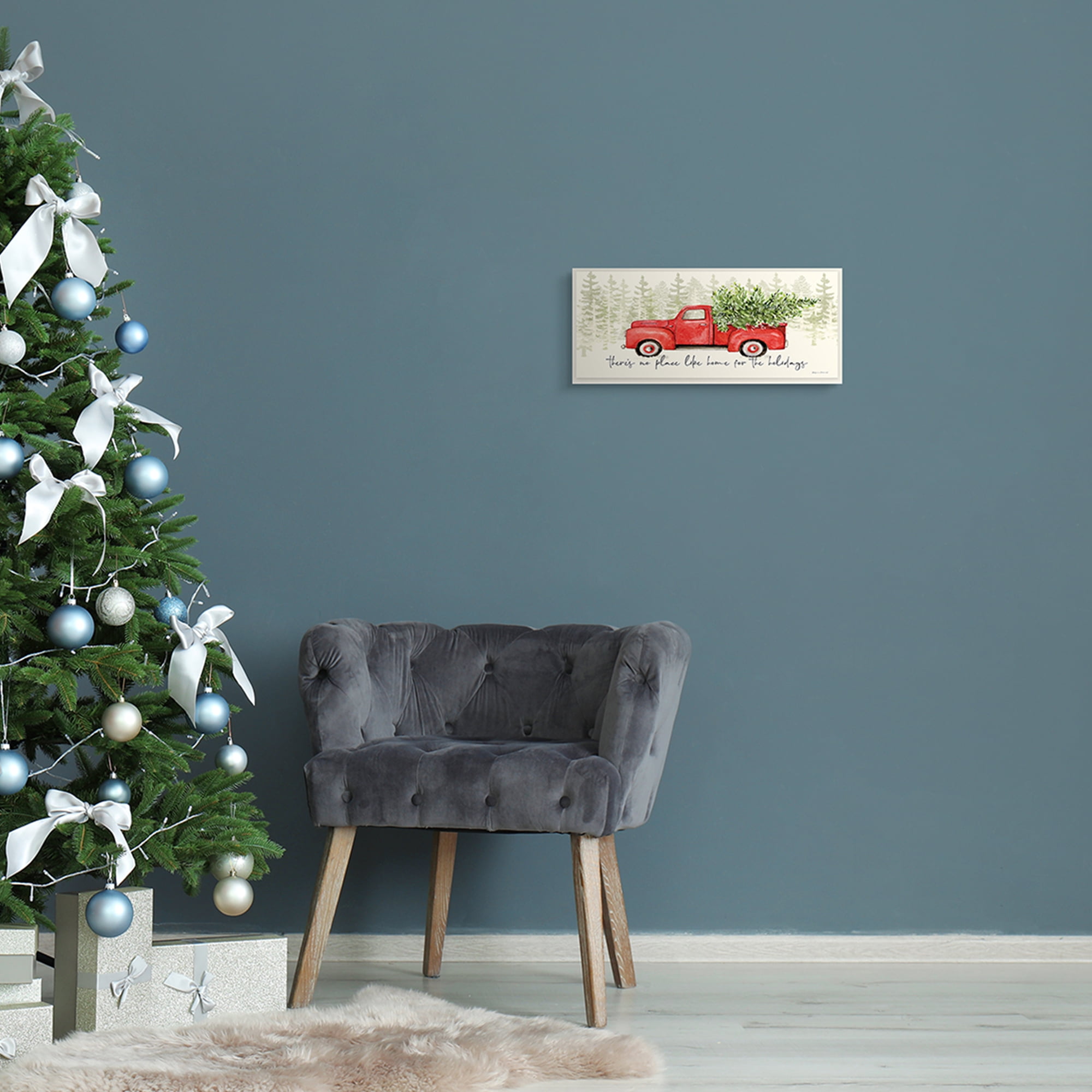 Stupell Industries No Place Like Home Expression Red Truck Christmas Tree Inspirational Painting Unframed Art Print Wall Art, 7 x 17