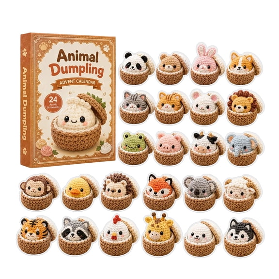 XHKUYI Animal Dumpling Advent Calendar 2026, 24 Days Countdown Calendar with 24 Cute 2D Acrylic Crochet Pet Ornaments, Kawaii Christmas Tree Decor & Gift for Kids & Crafters