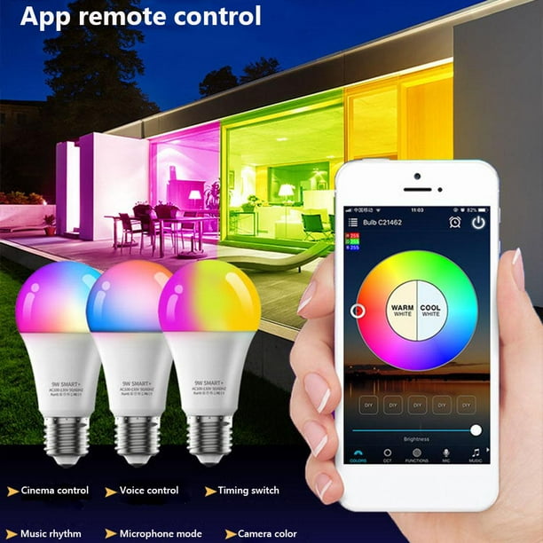 LED WiFi Smart Light E27 Bombilla Cabeza RGBCW Color Voz Lámpara Home Party Decor