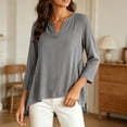 thumbnail image 4 of Cmfcve Tunic Tops for Women Cotton Linen Long Sleeve V Neck Blouses Loose Fit Casual Flowy Shirts, 4 of 7