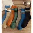 thumbnail image 4 of 7 Pairs Men's Mid-Calf Striped Socks – Odor-Resistant, Moisture-Wicking, Comfortable Knit Socks for Spring, Autumn & Winter, 4 of 8