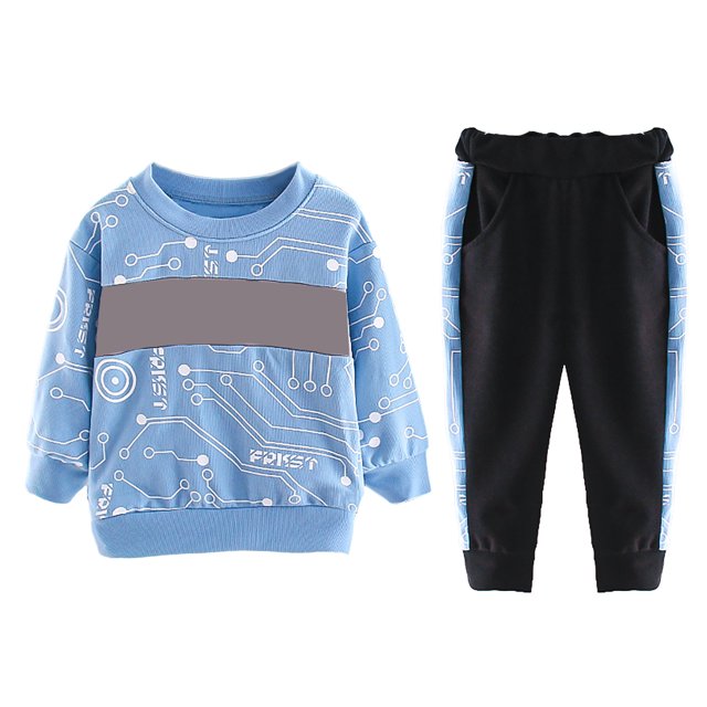 Conjunto de sudadera con capucha para niños con estampado de letras, suave, amigable con la piel y ecológico, conjunto de 2 piezas para uso diario al aire libre, azul, 110cm/43.31in.