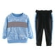 thumbnail image 1 of Conjunto de sudadera con capucha para niños, estampado de letras, suave, respetuoso con la piel, ecológico, 2 piezas, para uso diario, al aire libre, azul, 90 cm/35,43 pulgadas, 1 of 14
