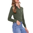thumbnail image 4 of Blusas de líneas onduladas para mujeres, con cuello notch, botones y mangas largas, talla XL, color verde, 4 of 6
