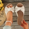 thumbnail image 3 of Rokment Bow Platform Wedge Sandals for Women Fashion Casual Bowknot Open Toe Chunky High Heel Dress Slip on Comfortable Walking Slides Summer Beach Vacation Beige Size 6, 3 of 7
