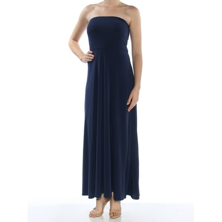 Sheath Strapless Court Train - Ralph Lauren Womens Blue Sleeveless Strapless Maxi Sheath Dress Size: M