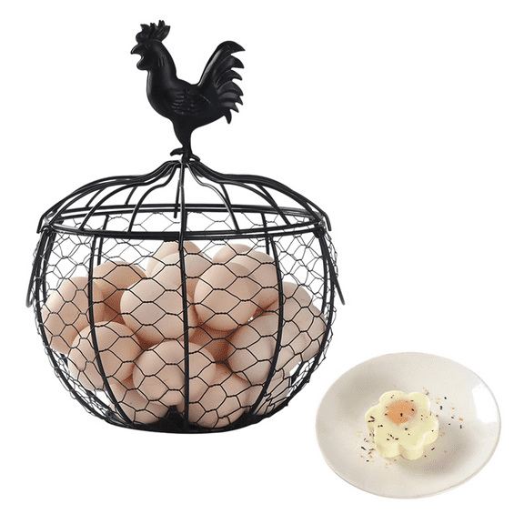 Wire Egg Basket for Gathering Fresh Eggs, Metal Chicken Egg Collecting Basket with Handle Egg Holder for Countertop,1 * egg holder for counter(Contains only egg baskets),Black