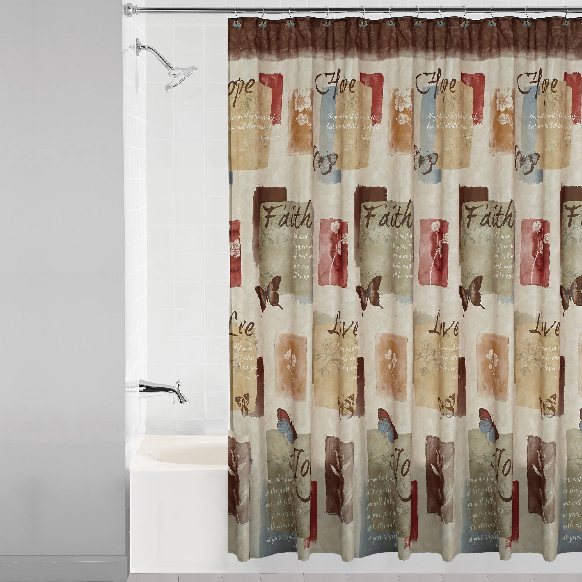 Mainstays Hopeful Fabric Shower Curtain 70" x 72" Polyester Modern Biblical New 