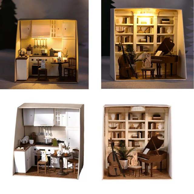 Casa de en Miniatura para Manualidades, 2 Uds., con , Modelo de Papel Hugo Casa de muñecas artesanal