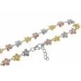 thumbnail image 3 of 925 sterling silver tricolor rose yellow gold plated Hawaiian 6mm plumeria flower cz anklet 9 1/2", 3 of 4
