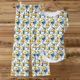 thumbnail image 4 of Maqroz Women's Outfits Print Tie Waist Short Sleeve Crew Neck Top and Long Pants Set Loose Summer Vacation Travel Lounge 2026 Yellow S, 4 of 5