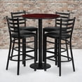 thumbnail image 3 of 30'' Round Mahogany Laminate Table Set with Round Base and 4 Ladder Back Metal Barstools - Black Vinyl Seat, 3 of 3