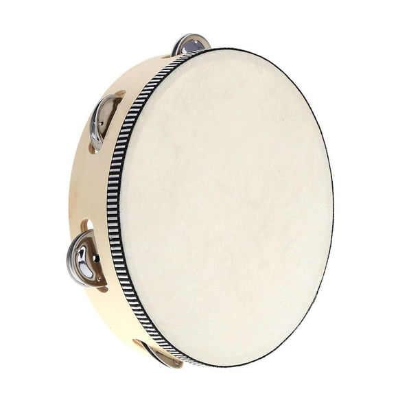 Andoer Tambour de Cloche en Bambou 8 Pouces Main Détenue Métal Jingles Percussion Jouet Éducatif Musical pour KTV Soirée Enfants Jeux