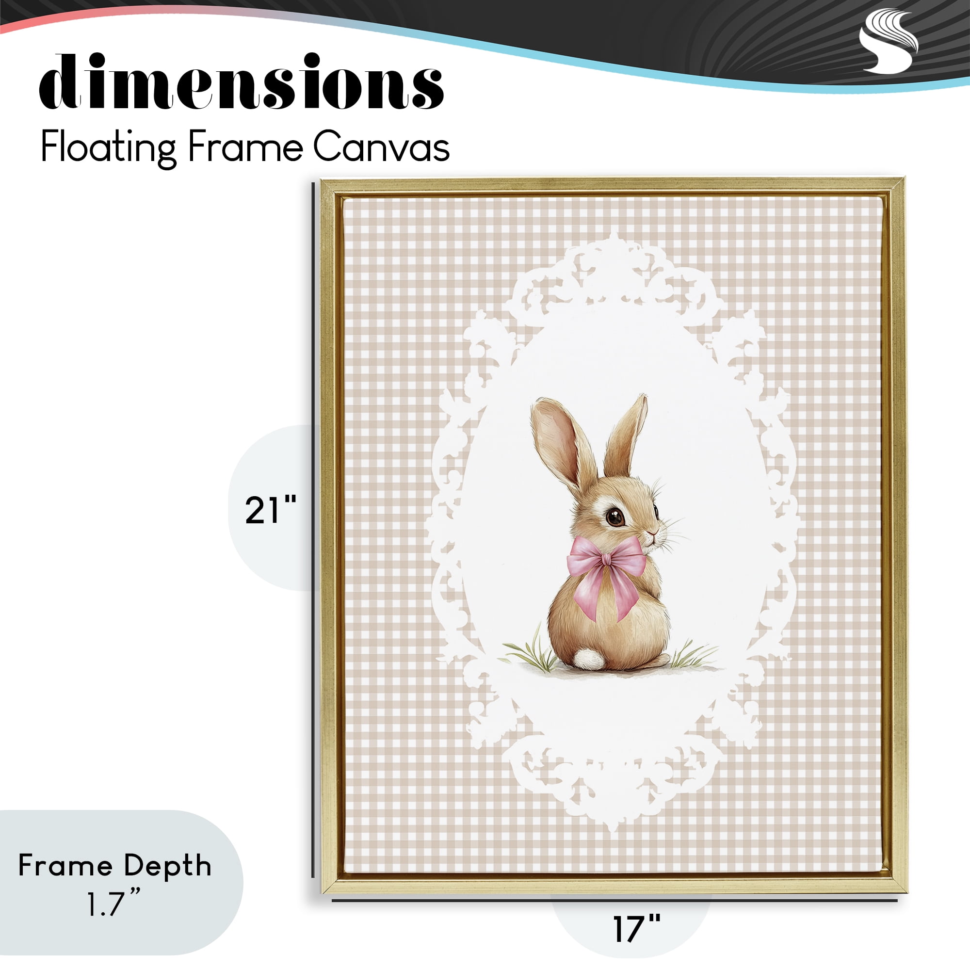 Stupell Industries Vintage Bow & Gingham Bunny Gold Framed Floater Canvas Wall Art, design by Christine Simpson Art