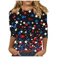 thumbnail image 2 of Elvqul Womens American Flag T-Shirts Plus Size Tops Patriotic Independence Day Fourth of July Pullover Elastic Round Neck Blouses for Juniors 3/4 Sleeve, 2 of 5