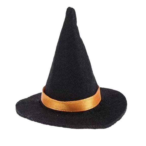 Mini Felt Witch Hat 6.5cm, Black Small Wizard Cap with Gold Band for Halloween DIY Crafts Party Decor