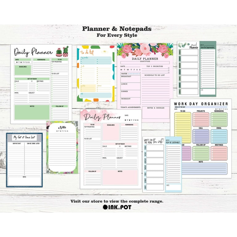 Rileys & Co 52-Page Meal Planner Note Pad for Weight Loss or Family Dinner  with Tear-off Grocery List 10 x 7 