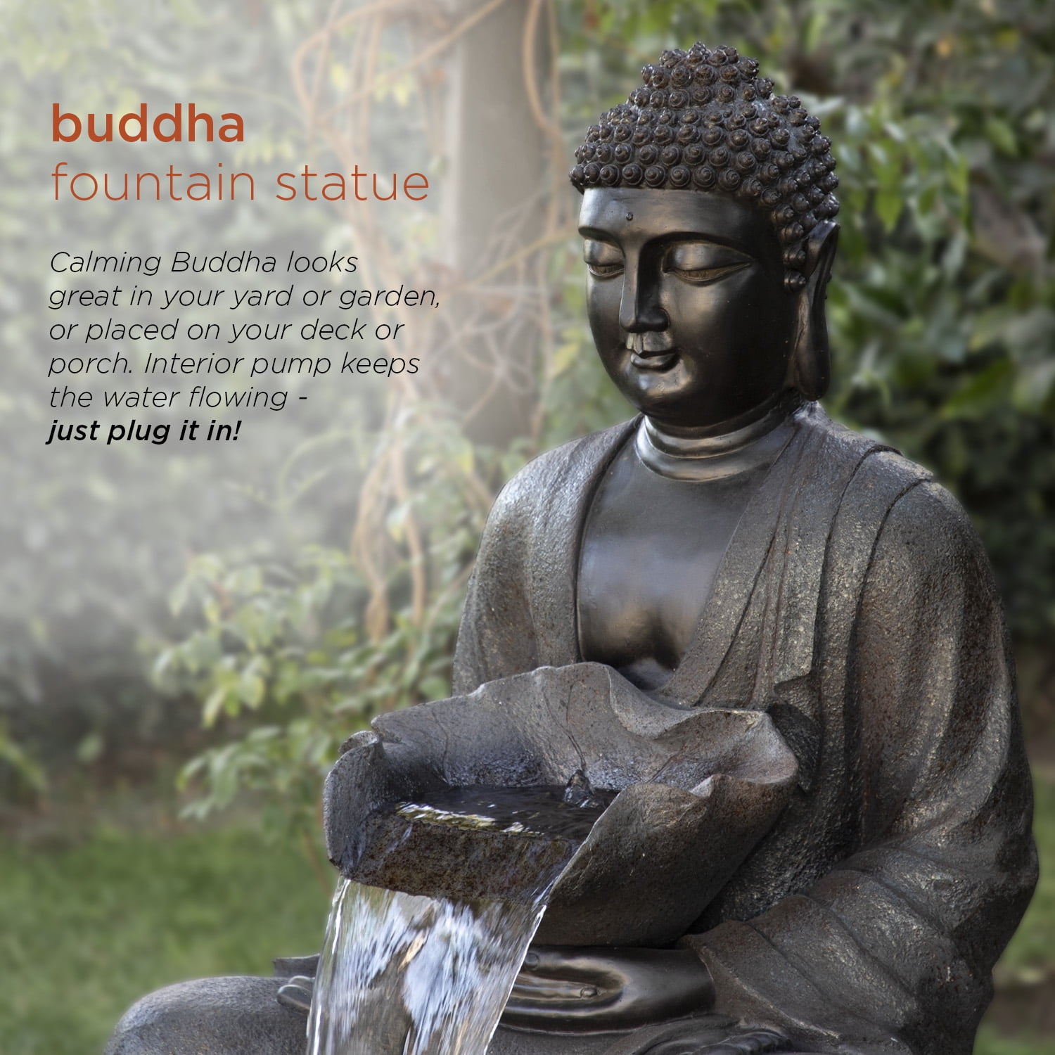 Alpine Corporation 35" x 34" x 53" Outdoor Polystone Buddha Pump Fountain, Gray