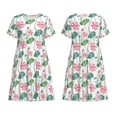 thumbnail image 3 of Bixox Robe d'Été à Manches Courtes pour Femmes Robe Ample Longueur Genou avec Poches-Lotus Fleur, 3 of 7