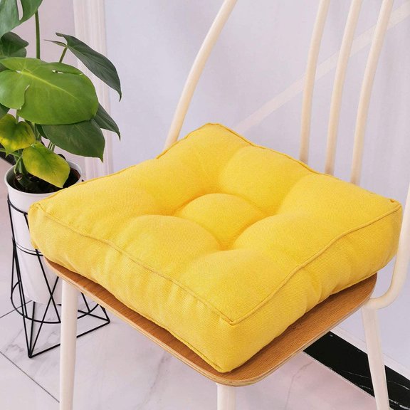 Namzi Faux Linen Square Padded Chair Seat Cushion,Soft Solid Chair Pads,Comfortable Sitting for Office,Home or Car 20"x20" Yellow