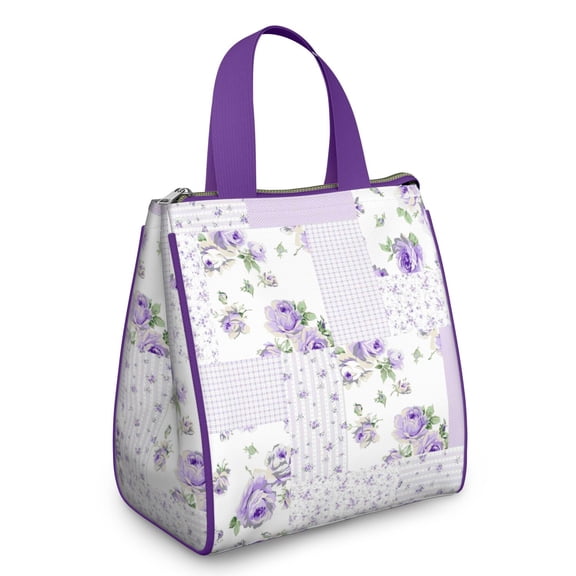 Pioneer Flower Floral Print Pattern Insulated Lunch Bag for Women & Adults,Large Portable Soft Cooler Lunch Bag,Thermal Food Storage Tote with Pearl Cotton,8.66L,8.75x5.75x9.5 Inch