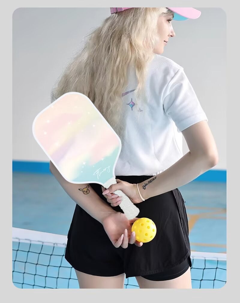 Fluory Glass Fibre Pickleball Paddles Set, 2 Pickle Ball Rackets with 4 Balls and A Bag, Lightweight