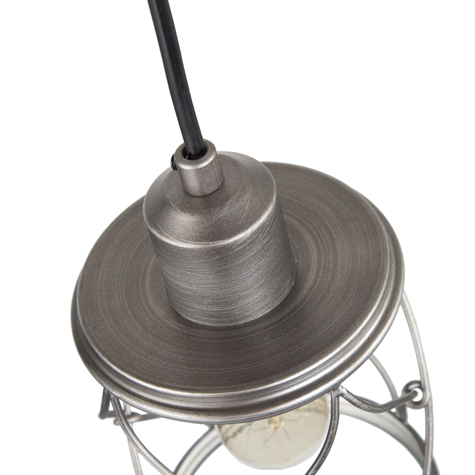 LNC 1-Light Brushed Gray Drum Cage Mini Pendant for Kitchen Island or Dining