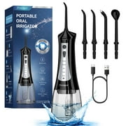 Cordless Water Flosser for Teeth, Portable Rechargeable Travel Dental Oral Irrigator with 4 Jet Tips,5 Modes,300ML Tank,IPX7 Waterproof, Black