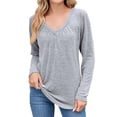 thumbnail image 2 of HLKJKLS Long Sleeve Shirts For Women V Neck Short Long Sleeve Casual Soft Solid Basic Tee Polyester Spandex Cotton Multicolor S-Xxl, 2 of 4