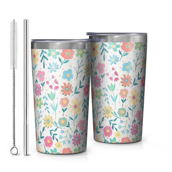Pioneer Flower 10oz Tumblers Stainless Steel Tumbler with Lid and Straw,Vacuum Insulated Double Wall Travel Tumbler Cups with Cleaning Brush for Coffee, Tea