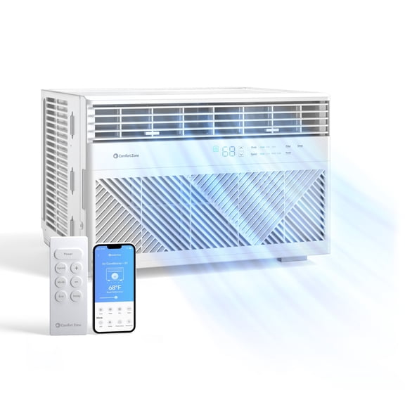 Comfort Zone 8,000 BTU Window Air Conditioner, Smart Wi-Fi Enabled, 4-Speed Settings, ECO Mode & Remote, White
