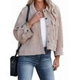 thumbnail image 2 of Women'S Cropped Button Down Long Sleeve Jackets Raw Hem Jacket with Pockets Winter Fall Coat Khaki S, 2 of 9