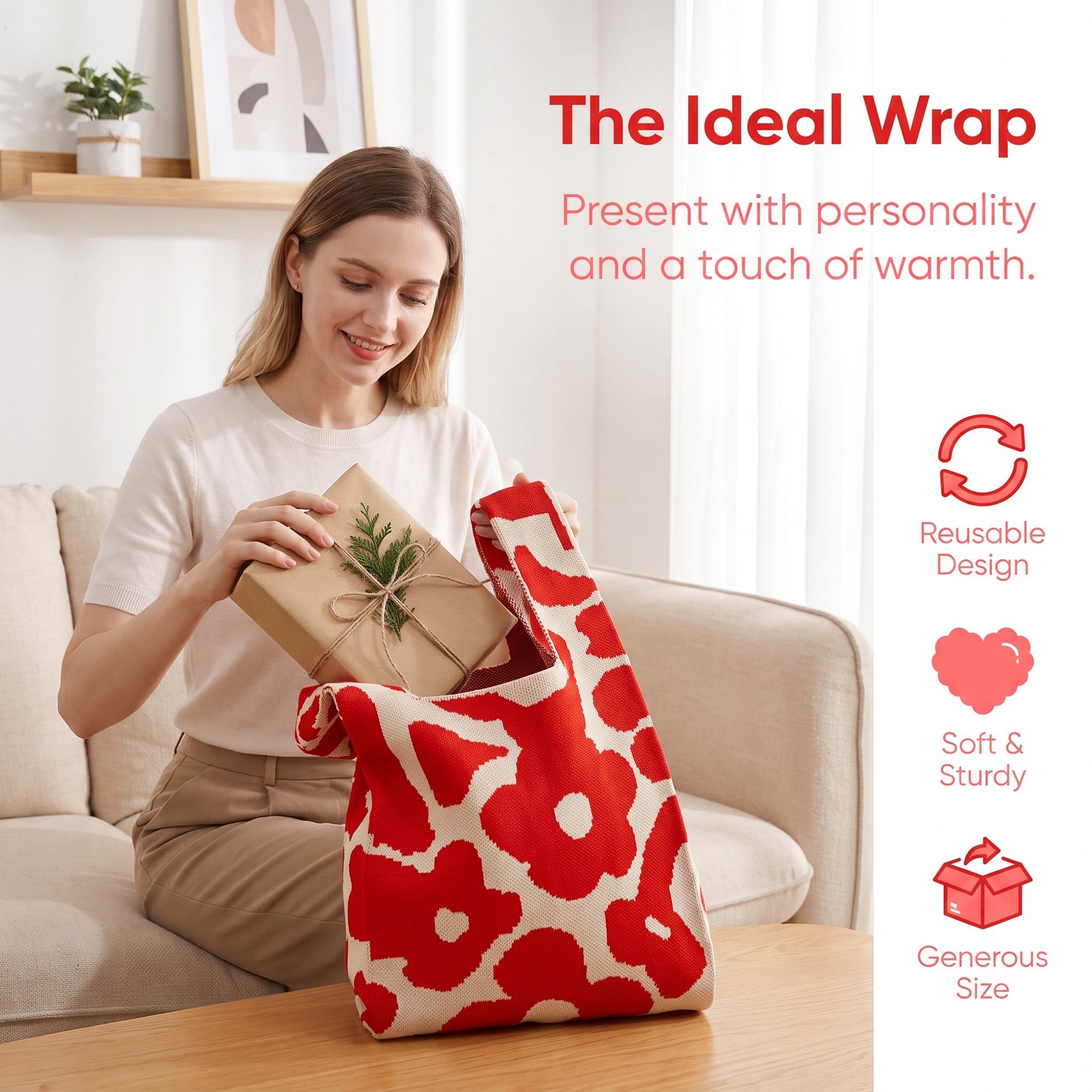 Unique Bargains Cute Cartoon Gift Bags with Handles for Parties 7.5" x 13.4" Red Flower