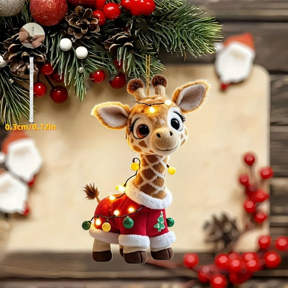 Peacheart 2D Acrylic Christmas Giraffe Ornament, Cute Giraffe Christmas Tree Hanging Decoration, Gift for Giraffe Lovers