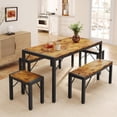 thumbnail image 3 of 6 Person Capacity Kitchen Dining Ensemble, 63 Inch Size Table with Bench & Stools for Daily Family Meals,Retro, 3 of 11