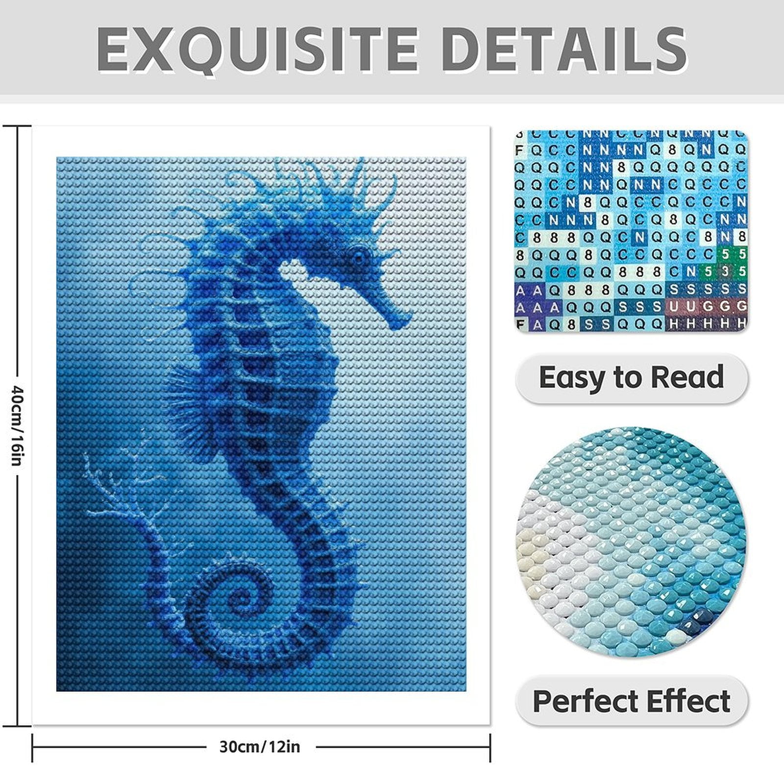 Diamond Art Kit for Adults, Blue Seahorse Ocean Beauty Diamond Painting for Adults Beginners, 5D DIY Diamond Art Painting Kits, Colorful Diamond Painting Craft for Home Decor 12x16