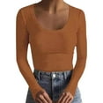 thumbnail image 2 of Pxiakgy Hot Sale!! Women's Scoop Neck Casual Ribbed T Shirt Long Sleeve Stretch Slim Fitted Basic Shirts Womens Neck Casual Ribbed T Shirt Long Sleeve Stretch Slim Basic Shirts Coffee Xl, 2 of 4