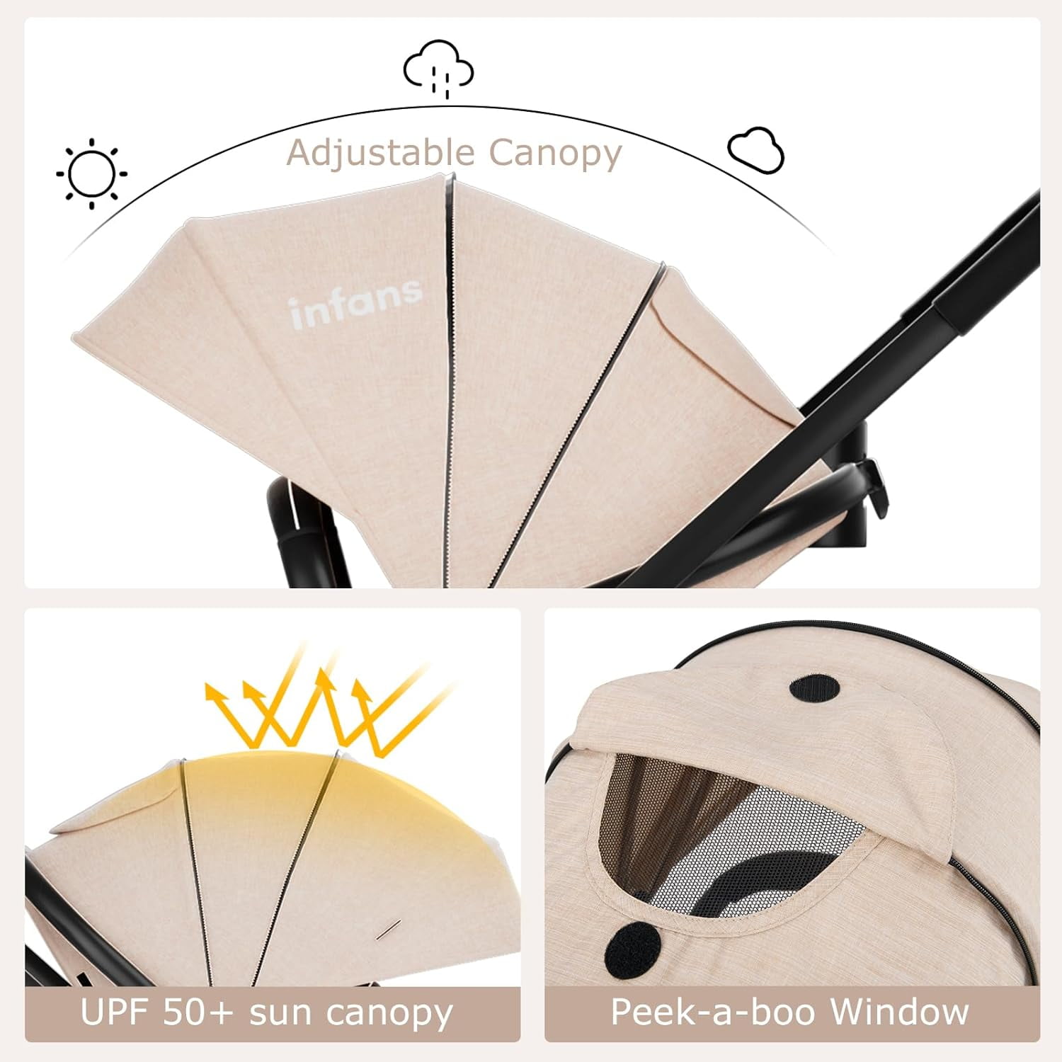 INFANS 2 in 1 Baby Stroller, High Landscape Infant Stroller, Foldable Pushchair with Adjustable Canopy, Cup Holder, Storage Basket, Suspension Wheels