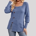 thumbnail image 6 of Women's Knit Tops Ribbed Scoop Neck Sweater, Long Sleeve Pullover Shirts, Brushed Knit Split Hem Button Detail Blouses Top, Loose Fit Casual Fall Winter Layering Shirt, 6 of 9