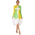 thumbnail image 3 of Xnihocha Womens Color Block Liturgical Praise Dance Dress Irregular Hem Lyrical Worship Dancewear Yellow&Green XXL, 3 of 7
