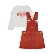 DKNY Toddler Girls' Long Sleeve T-shirt & Stretch Corduroy Skirtall, 2-Piece Outfit Set